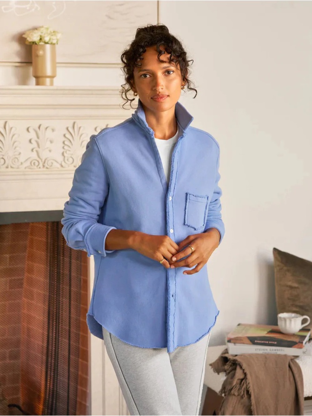 FRANK AND EILEEN - EILEEN RELAXED BUTTON UP IN TRIPLE FLEECE BLUE S